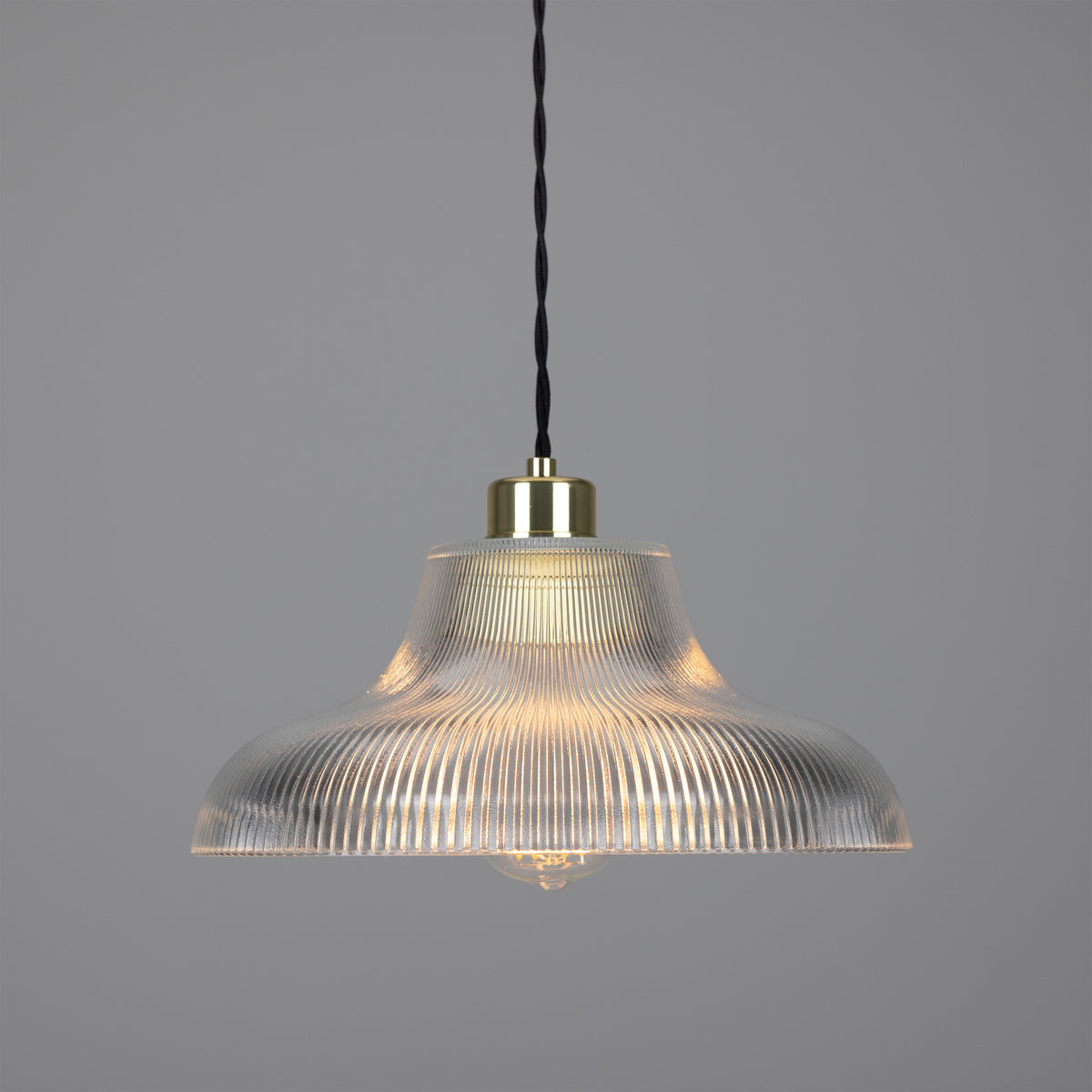 Mono 30cm Vintage Railway Pendant in Polished Brass with Prismatic Glass Shade