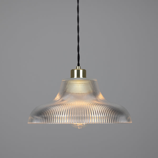 Mono 30cm Vintage Railway Pendant in Polished Brass with Prismatic Glass Shade