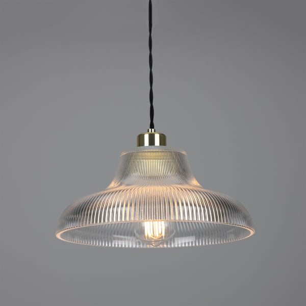 Mono 30cm Vintage Railway Pendant in Polished Brass with Prismatic Glass Shade