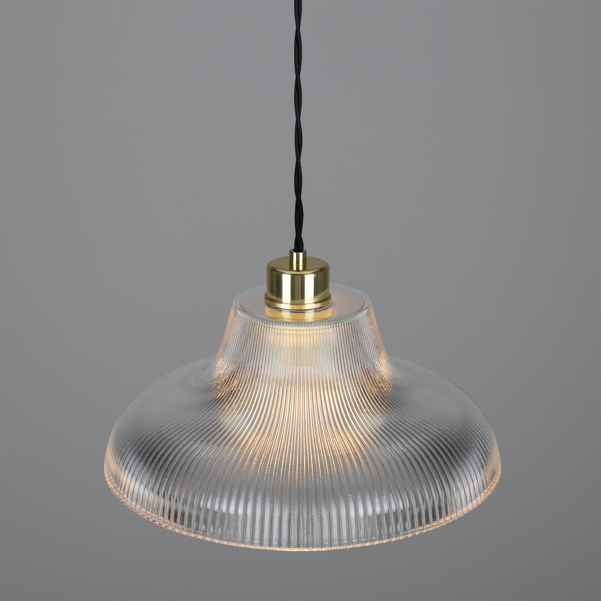 Mono 30cm Vintage Railway Pendant in Polished Brass with Prismatic Glass Shade