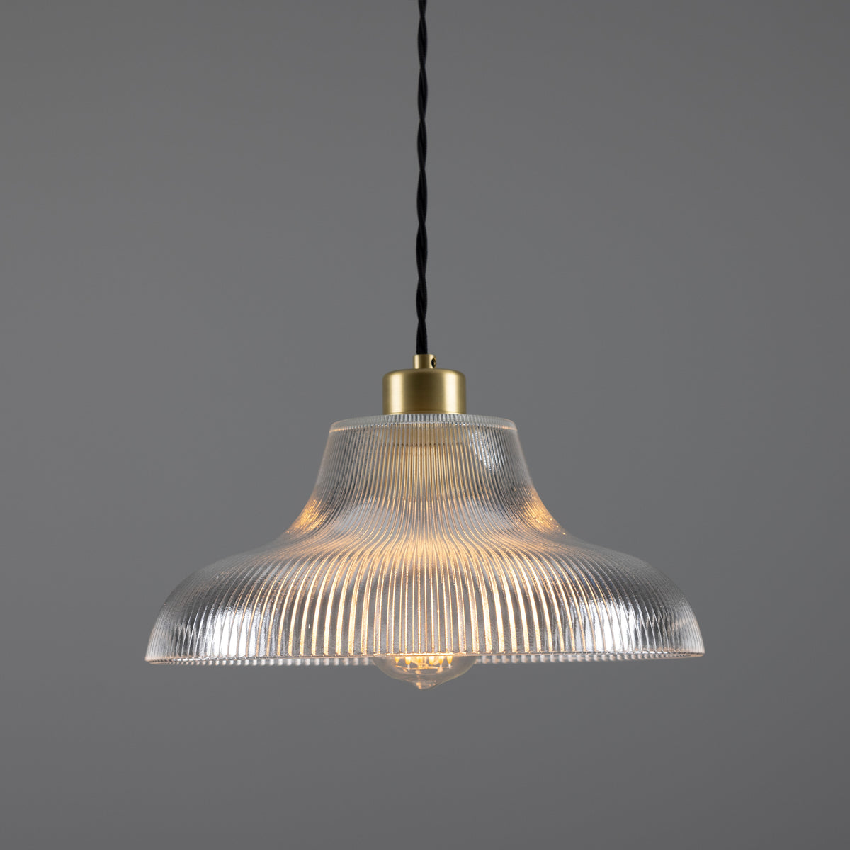 Mono 30cm Vintage Railway Pendant in Satin Brass with Prismatic Glass Shade