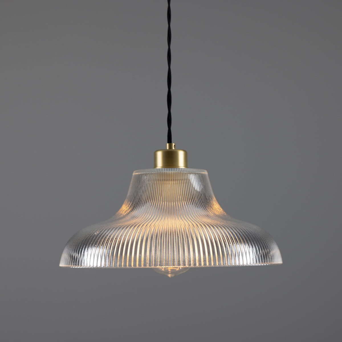 Mono 30cm Vintage Railway Pendant in Satin Brass with Prismatic Glass Shade