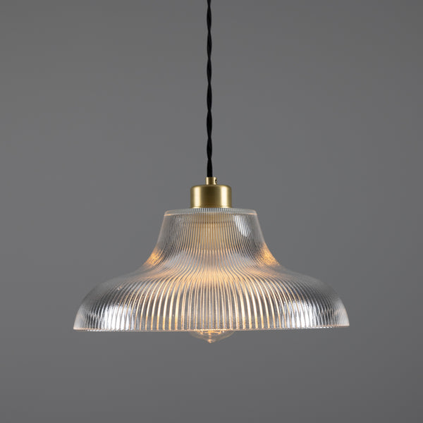 Mono 30cm Vintage Railway Pendant in Satin Brass with Prismatic Glass Shade