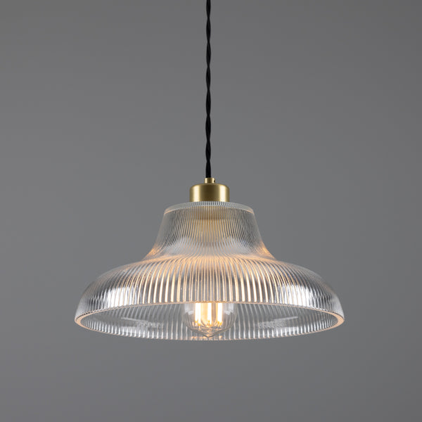 Mono 30cm Vintage Railway Pendant in Satin Brass with Prismatic Glass Shade