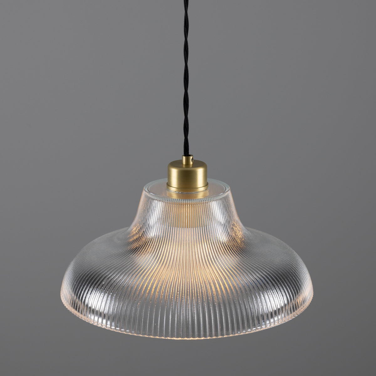 Mono 30cm Vintage Railway Pendant in Satin Brass with Prismatic Glass Shade