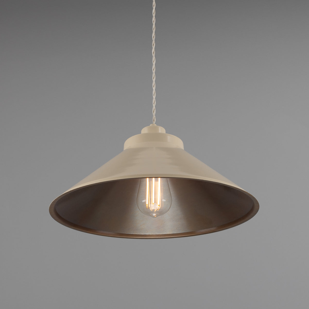 Rio Coloured Brass Pendant Light in Antique Brass and Vanilla Cream