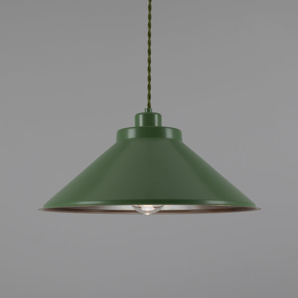 Rio Coloured Brass Pendant Light in Antique Brass and Sage Green
