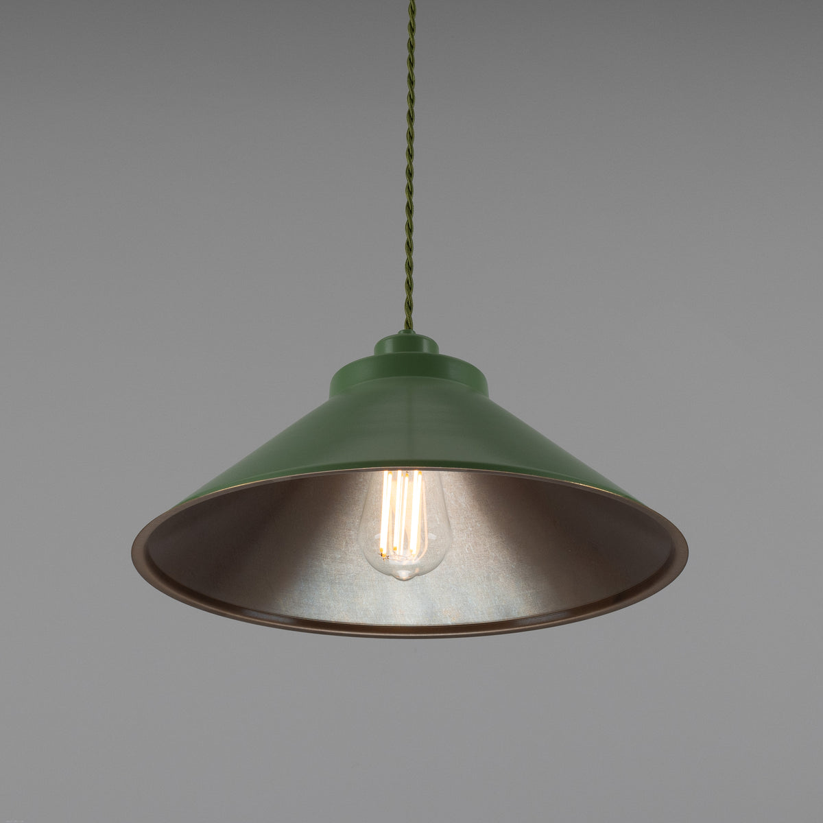 Rio Coloured Brass Pendant Light in Antique Brass and Sage Green