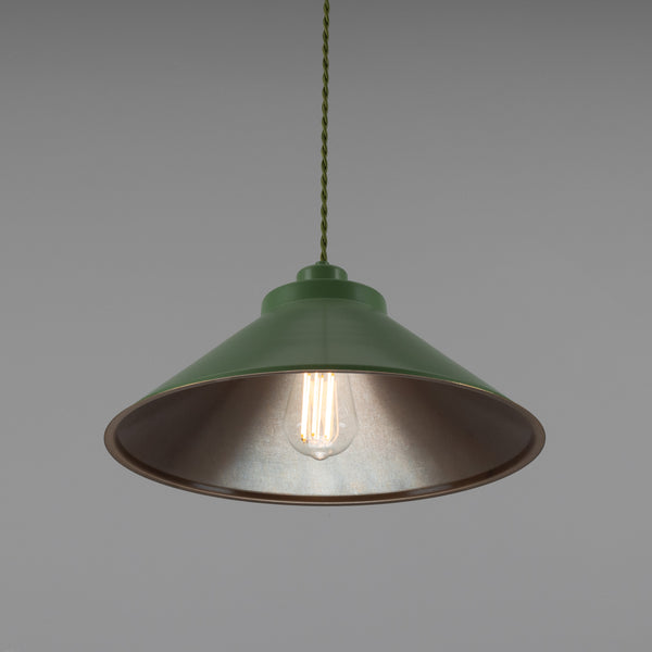 Rio Coloured Brass Pendant Light in Antique Brass and Sage Green