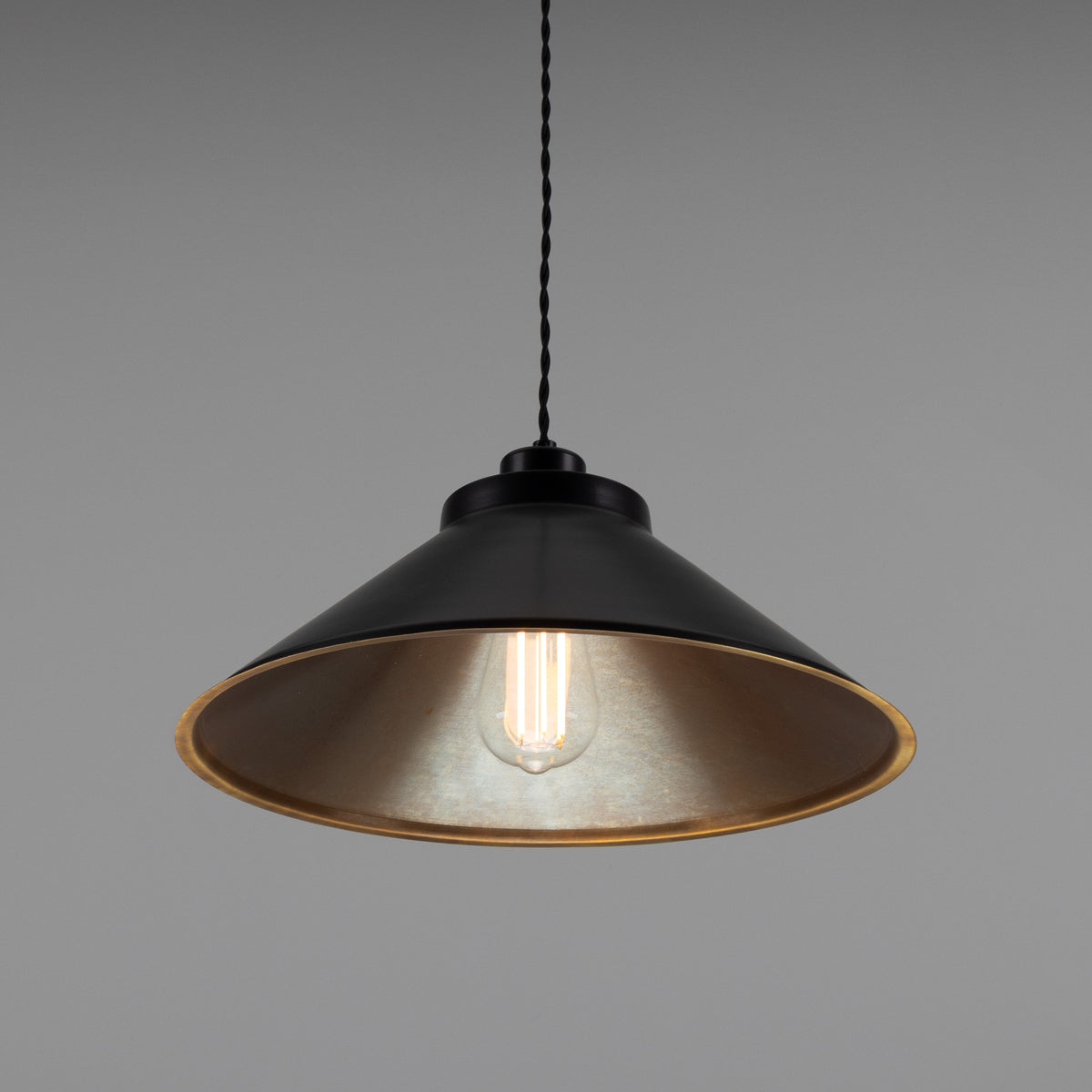 Rio Coloured Brass Pendant Light in Antique Brass and Matte Black