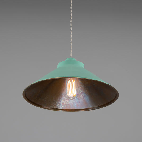 Rio Coloured Brass Pendant Light in Antique Brass and Mint Turquoise