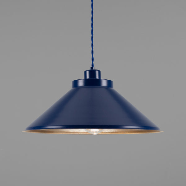 Rio Coloured Brass Pendant Light in Antique Brass and Sapphire Blue