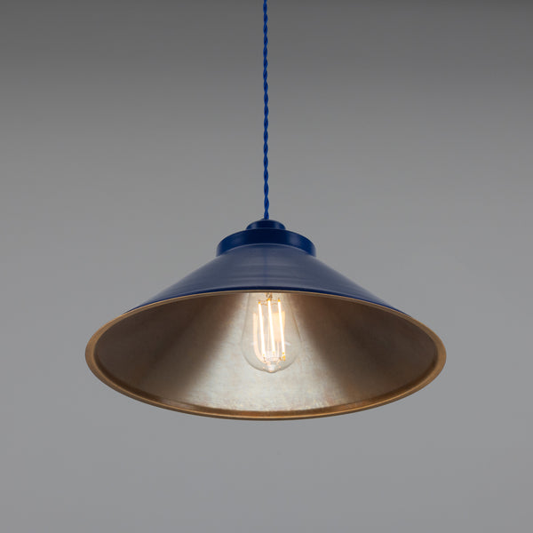 Rio Coloured Brass Pendant Light in Antique Brass and Sapphire Blue