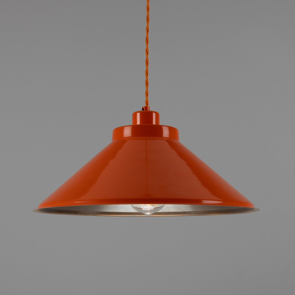 Rio Coloured Brass Pendant Light in Antique Brass and Orange