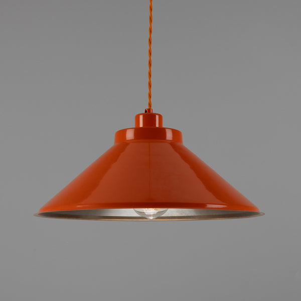 Rio Coloured Brass Pendant Light in Antique Brass and Orange