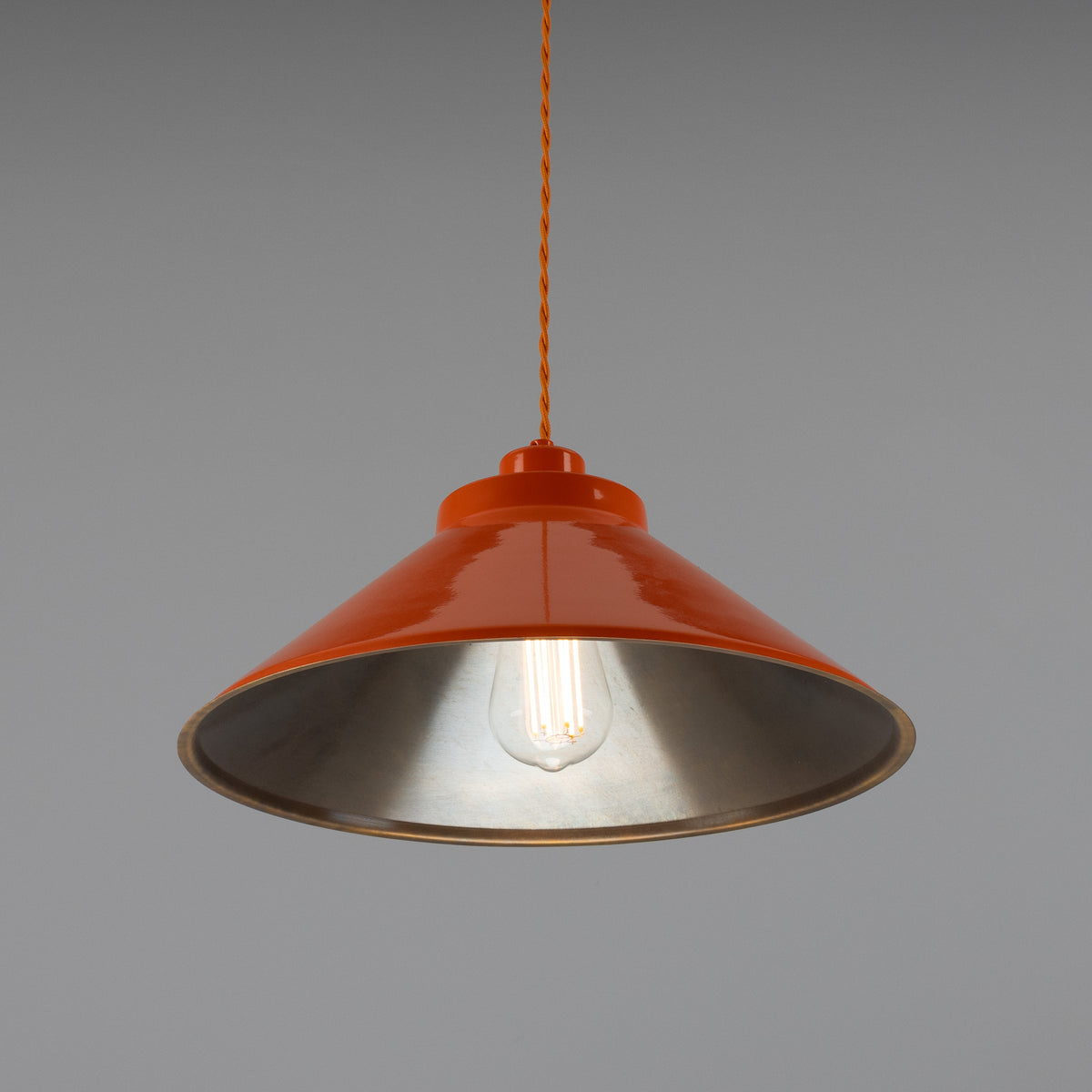 Rio Coloured Brass Pendant Light in Antique Brass and Orange