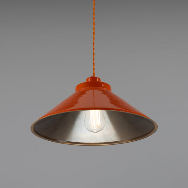 Rio Coloured Brass Pendant Light in Antique Brass and Orange