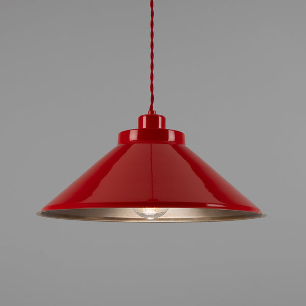 Rio Coloured Brass Pendant Light in Antique Brass and Red
