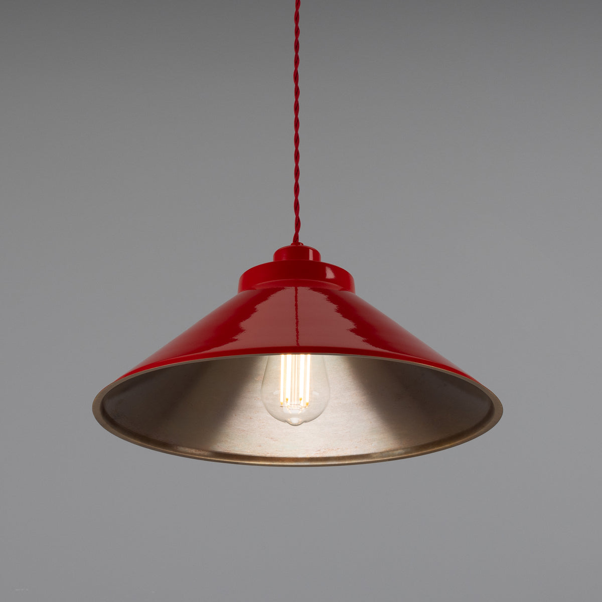 Rio Coloured Brass Pendant Light in Antique Brass and Red