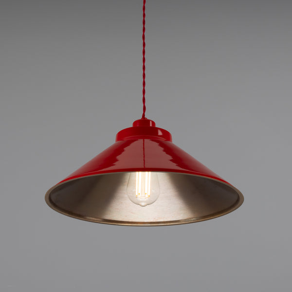 Rio Coloured Brass Pendant Light in Antique Brass and Red