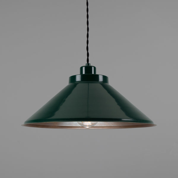 Rio Coloured Brass Pendant Light in Antique Brass and Racing Green
