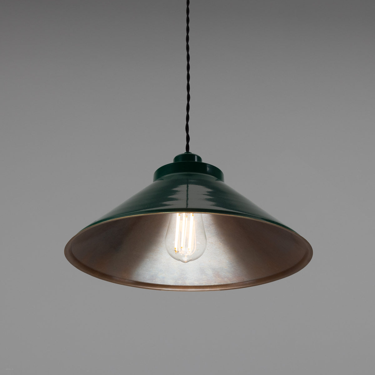 Rio Coloured Brass Pendant Light in Antique Brass and Racing Green