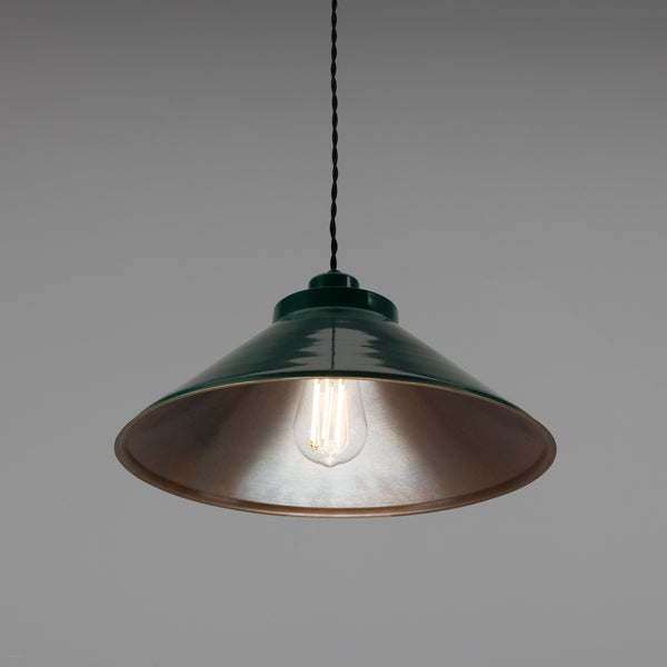 Rio Coloured Brass Pendant Light in Antique Brass and Racing Green