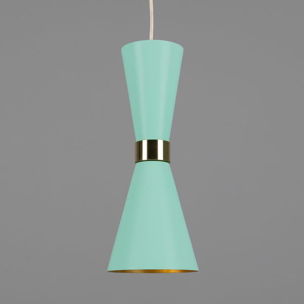 Mullan Cairo mid-century pendant light in mint turquoise with a gold central band