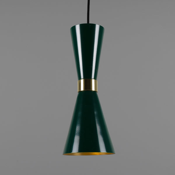 Mullan Cairo mid-century pendant light in racing green with brass detailing