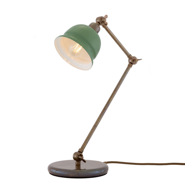 Nico Vintage Brass Table Lamp in Antique Brass with Sage Green Metal Shade