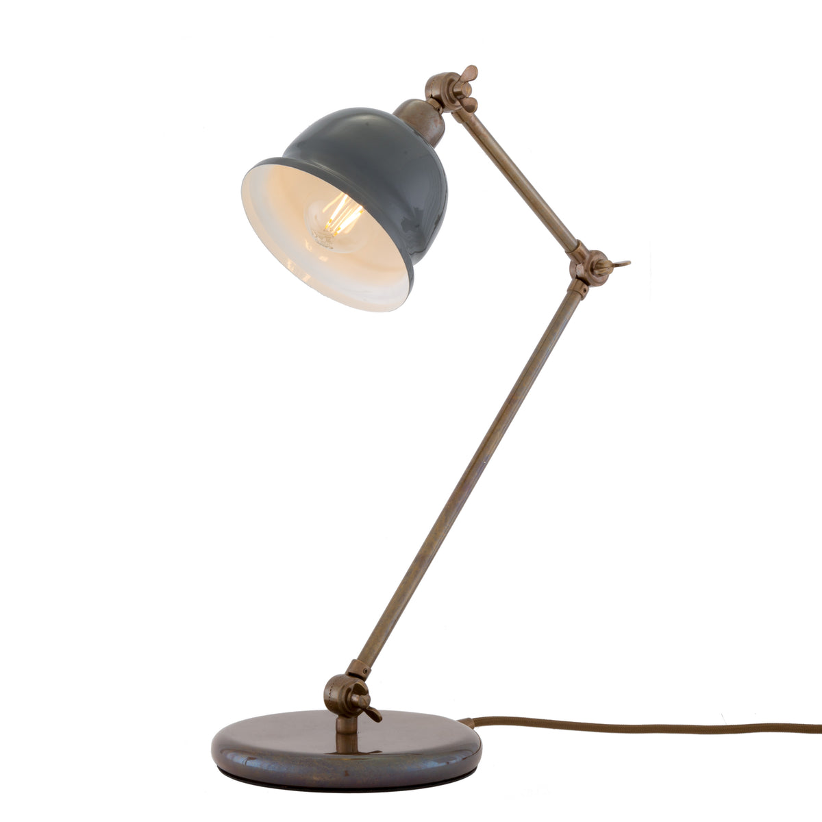 Nico Vintage Brass Table Lamp in Antique Brass with Grey Metal Shade