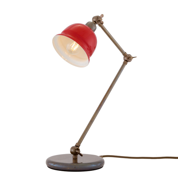 Nico Vintage Brass Table Lamp in Antique Brass with Red Metal Shade