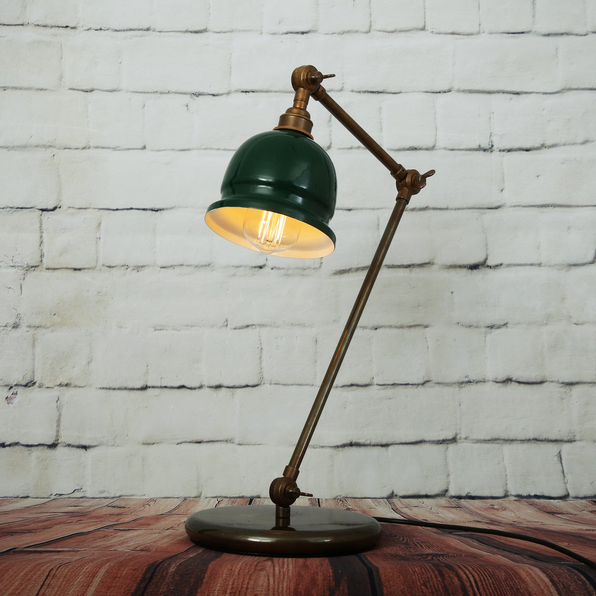 Nico Vintage Brass Table Lamp in Antique Brass with Racing Green Metal Shade