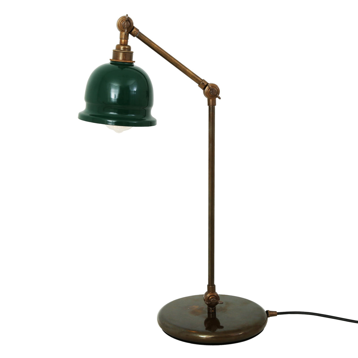 Nico Vintage Brass Table Lamp in Antique Brass with Racing Green Metal Shade