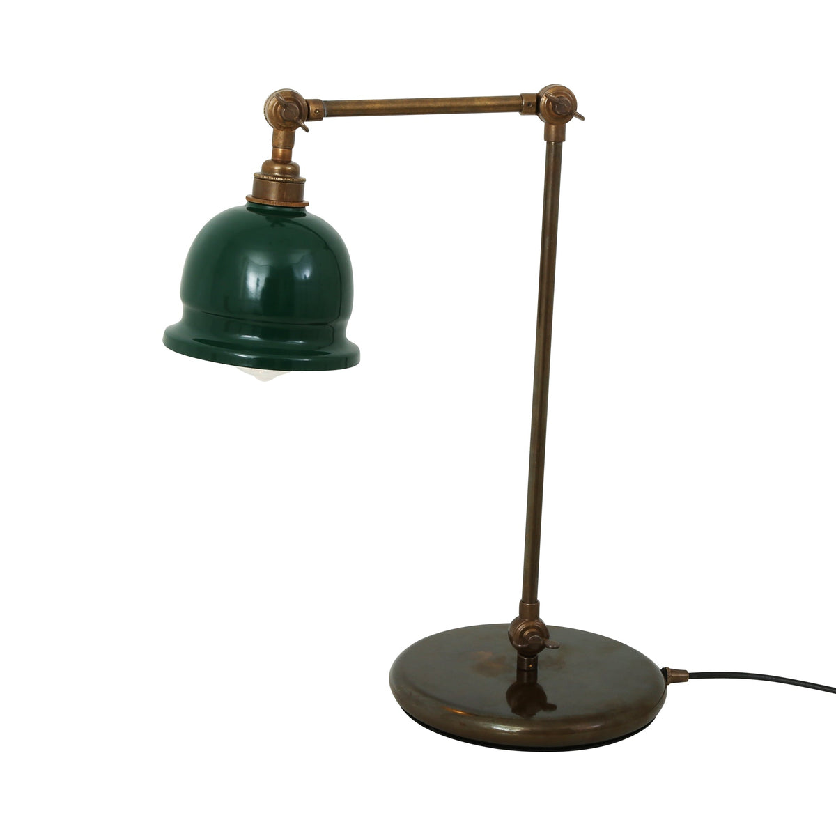 Nico Vintage Brass Table Lamp in Antique Brass with Racing Green Metal Shade