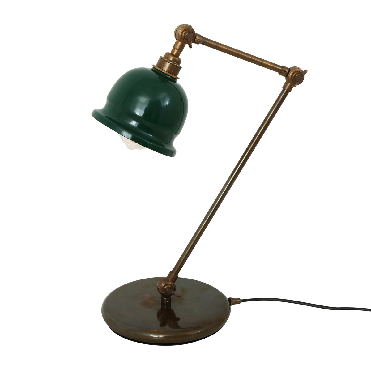 Nico Vintage Brass Table Lamp in Antique Brass with Racing Green Metal Shade