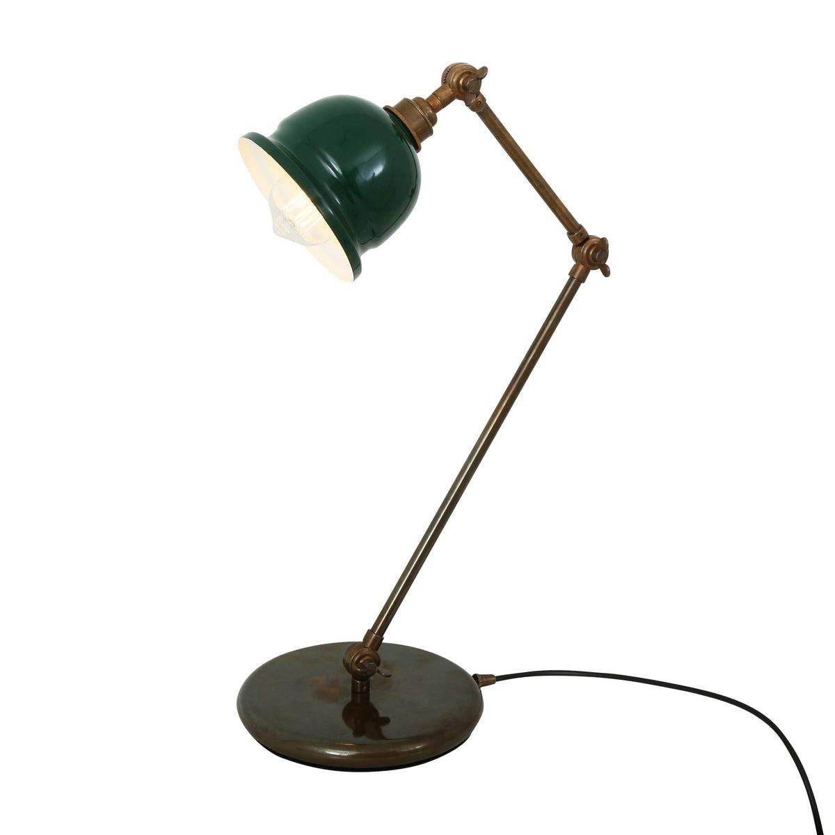 Nico Vintage Brass Table Lamp in Antique Brass with Racing Green Metal Shade