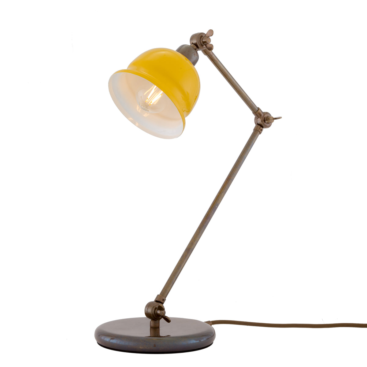 Nico Vintage Brass Table Lamp in Antique Brass with Yellow Metal Shade