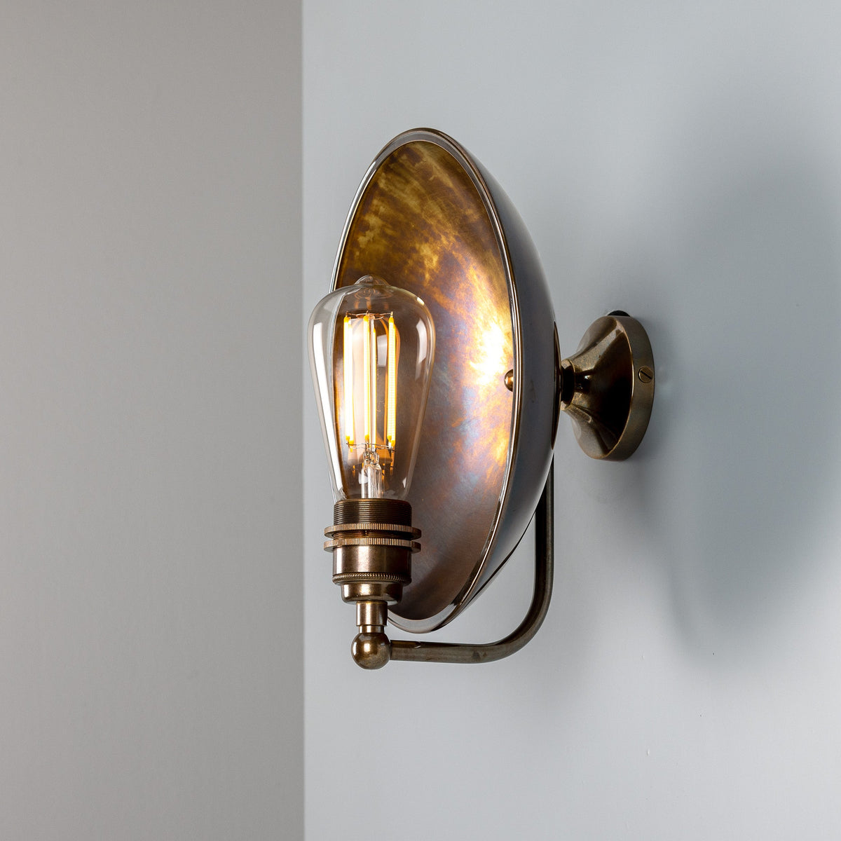 Chulainn Industrial Brass Dish Wall Light in Antique Brass
