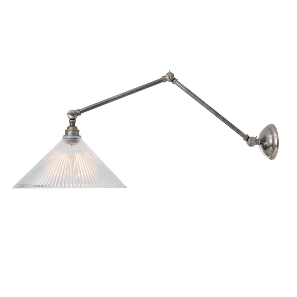 Rebell Adjustable Arm Wall Light in Antique Silver with Prismatic Glass Shade