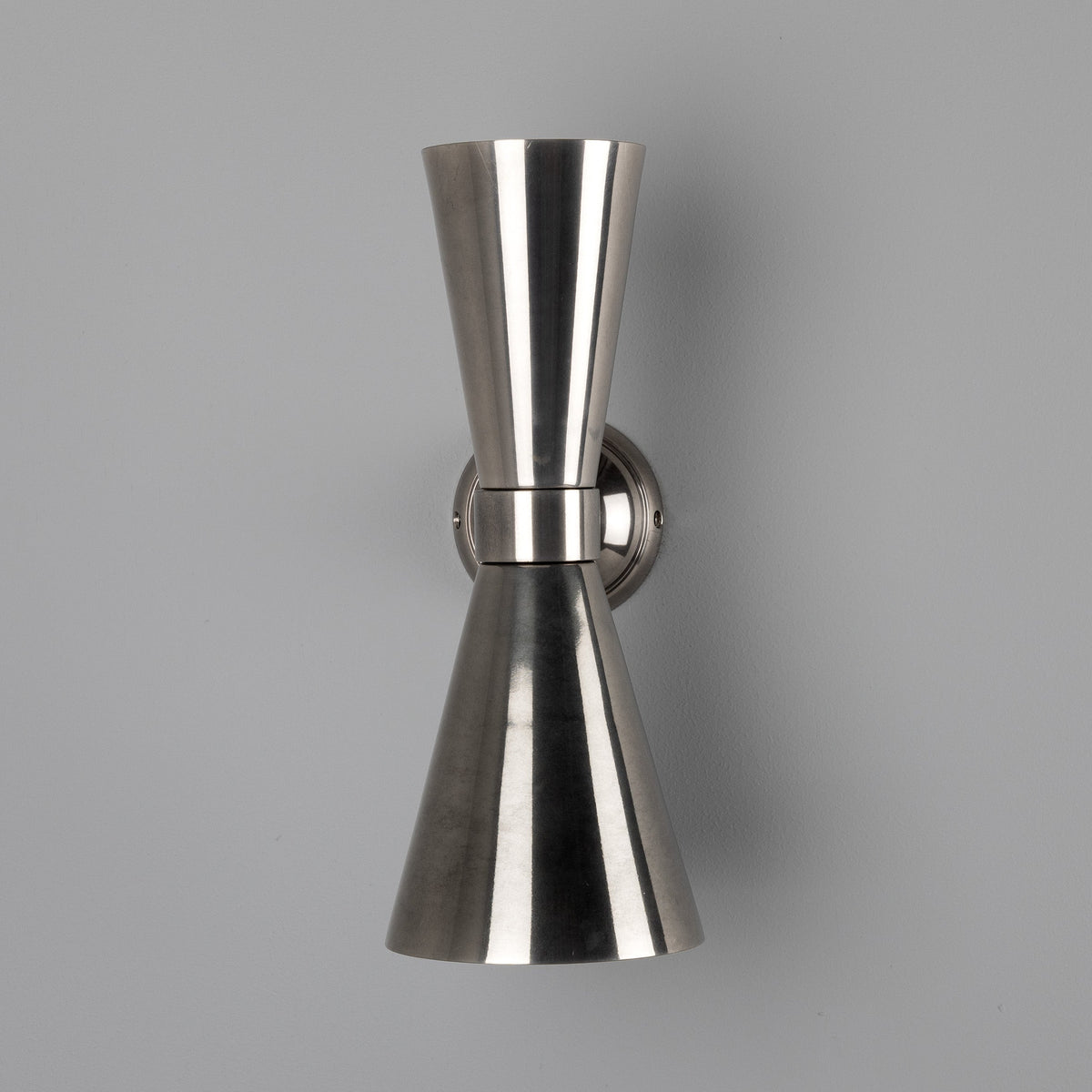 Brushed nickel dual cone wall sconce