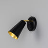 Cashel Adjustable Switched Brass Cone Wall Light in Matte Black