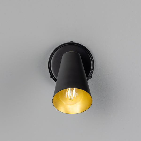 Cashel Adjustable Switched Brass Cone Wall Light in Matte Black