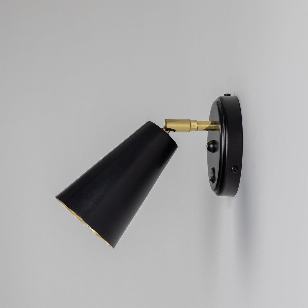 Cashel Adjustable Switched Brass Cone Wall Light in Matte Black