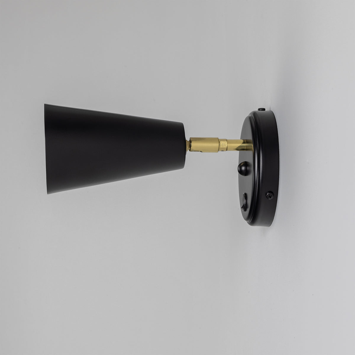 Cashel Adjustable Switched Brass Cone Wall Light in Matte Black