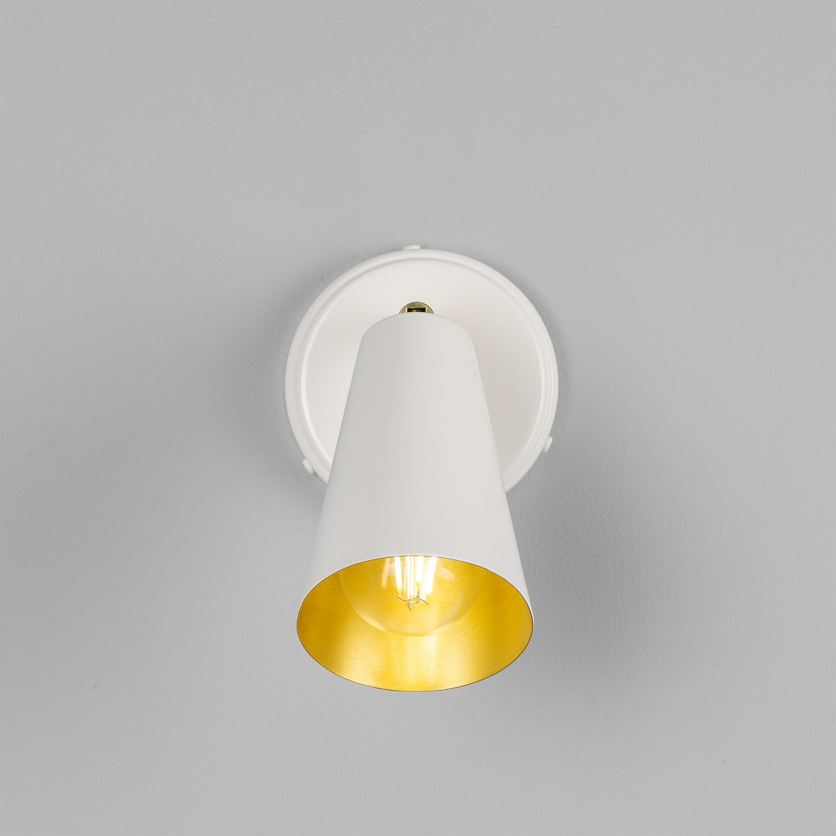 Cashel Adjustable Switched Brass Cone Wall Light in White