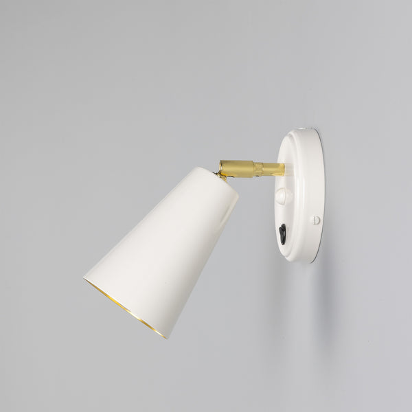 Cashel Adjustable Switched Brass Cone Wall Light in White