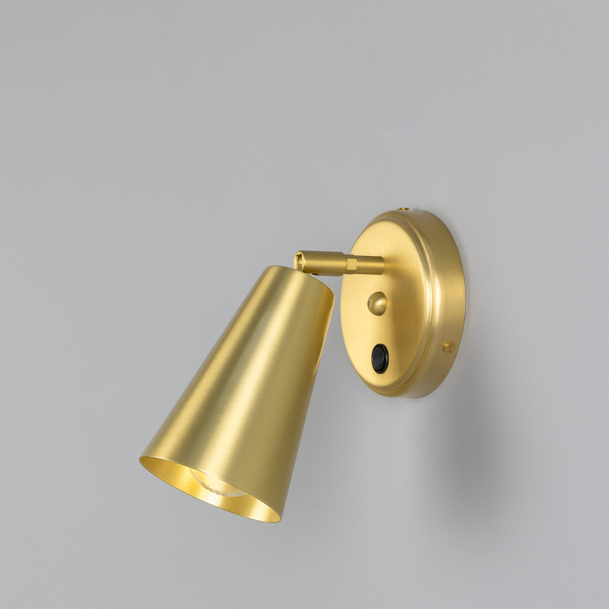 Cashel Adjustable Switched Brass Cone Wall Light in Satin Brass