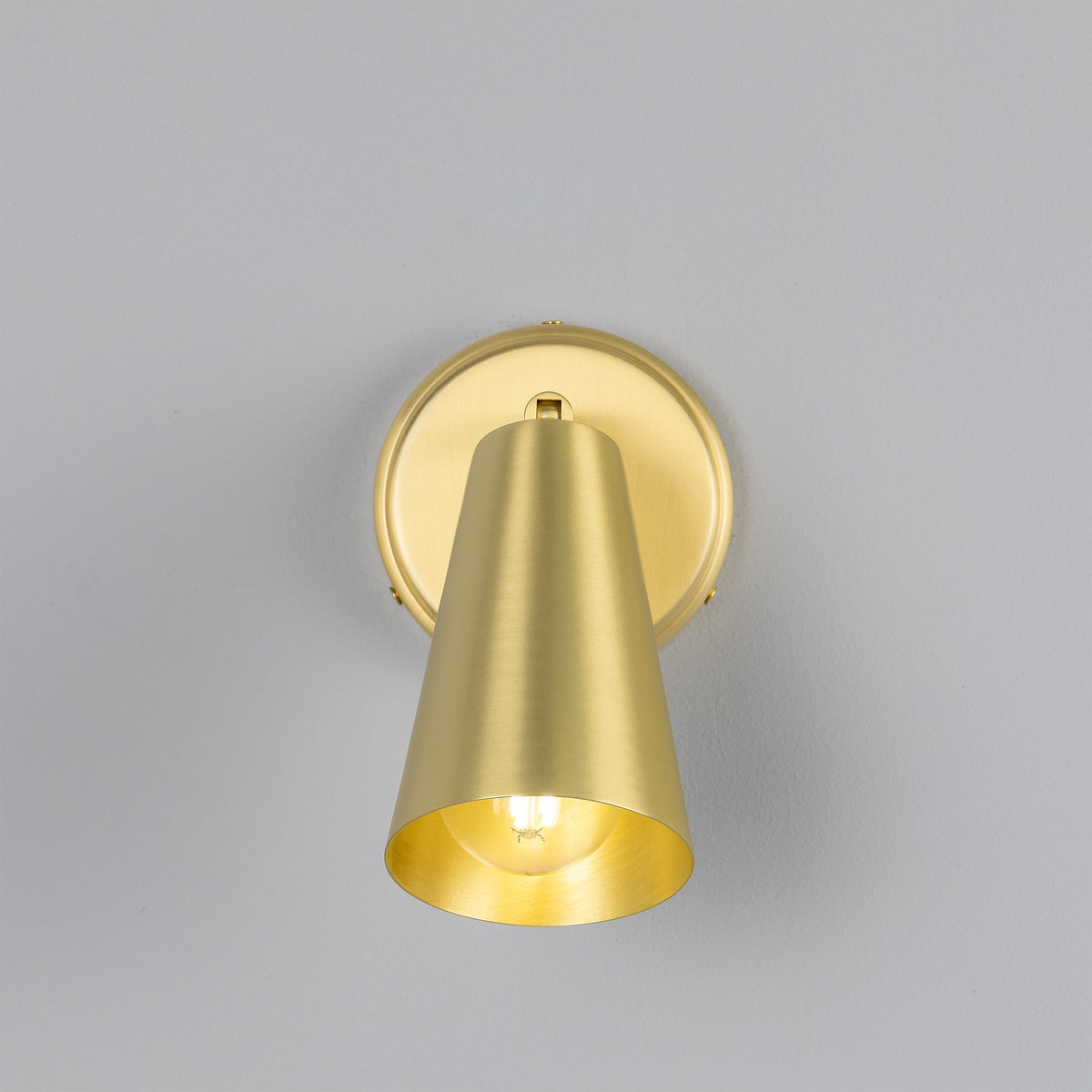 Cashel Adjustable Switched Brass Cone Wall Light in Satin Brass