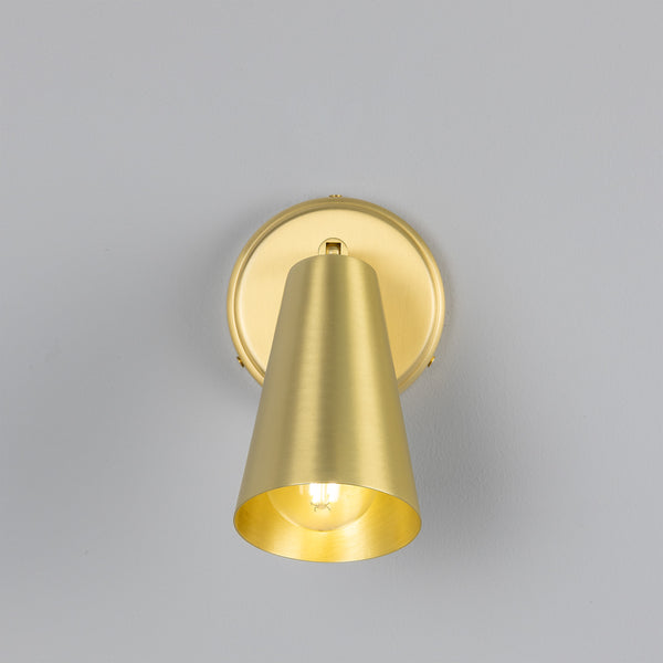 Cashel Adjustable Switched Brass Cone Wall Light in Satin Brass